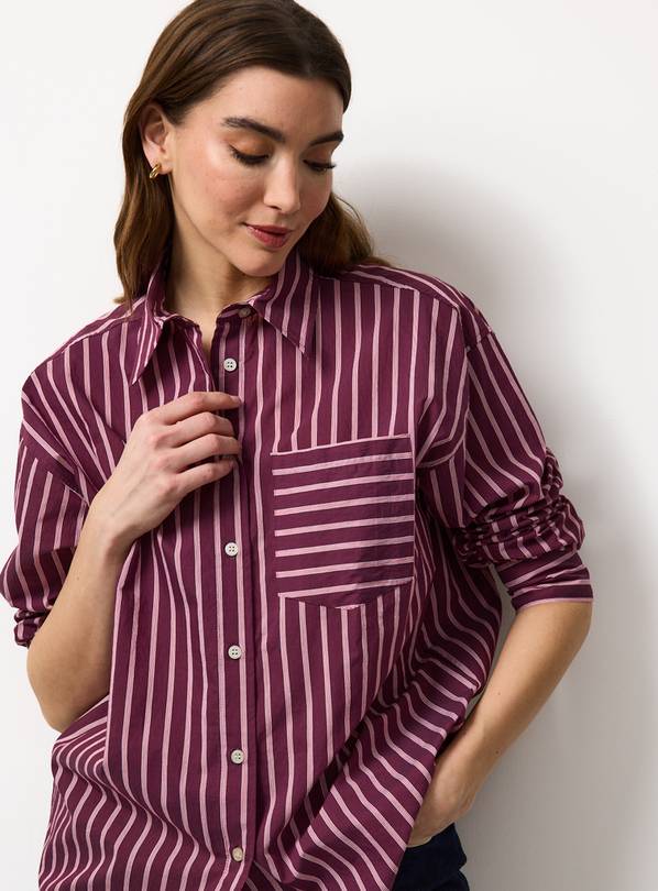 Dark Red Stripe Relaxed Long Sleeve Shirt 12